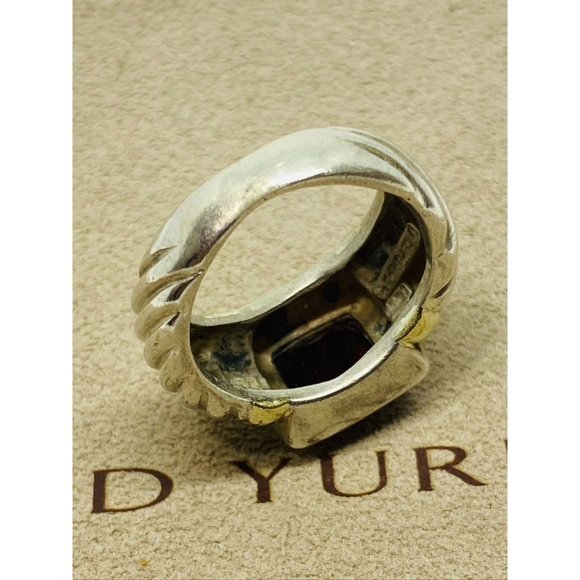 DAVID YURMAN - Sterling Silver 14k Gold & 8mm Garnet Noblesse Ring, Size 5.5 - Picture 6 of 11